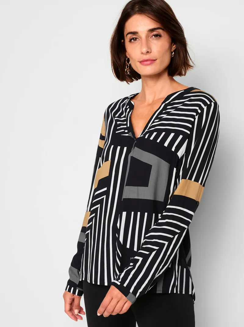Witt Druckbluse schwarz-camel-bedruckt, Schwarz-camel-bedruckt, – Produktbild 1 von 1