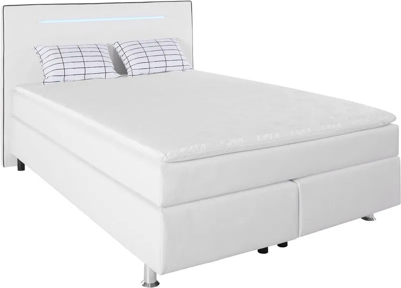 COLLECTION AB Boxspringbett LONDON inkl. Bonnell-Federkernmatratze H2, mit Topper, Kissen & LED, 90/140/180 cm x 200 cm, Schwarz|weiß, – Produktbild 4 von 8