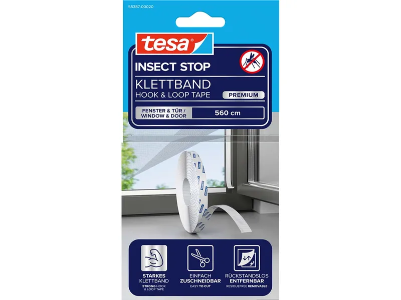Tesa Tesa Klettband Ersatzrolle für Fliegengitter, 5,6 m x 9 mm, Weiß, – Produktbild 1 von 7