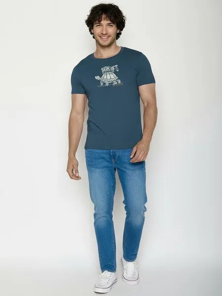 GreenBomb GREENBOMB Turtle Walk Guide - Sportliches T-Shirt aus Bio-Baumwolle / hochwertiger Print / GOTS / Fair & Vegan, Blau (blue pine), – Produktbild 3 von 4
