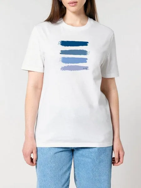 Human Family Human Family Bio Unisex Rundhals T-Shirt "Blue Acryl Stripes", Weiss, – Produktbild 1 von 2