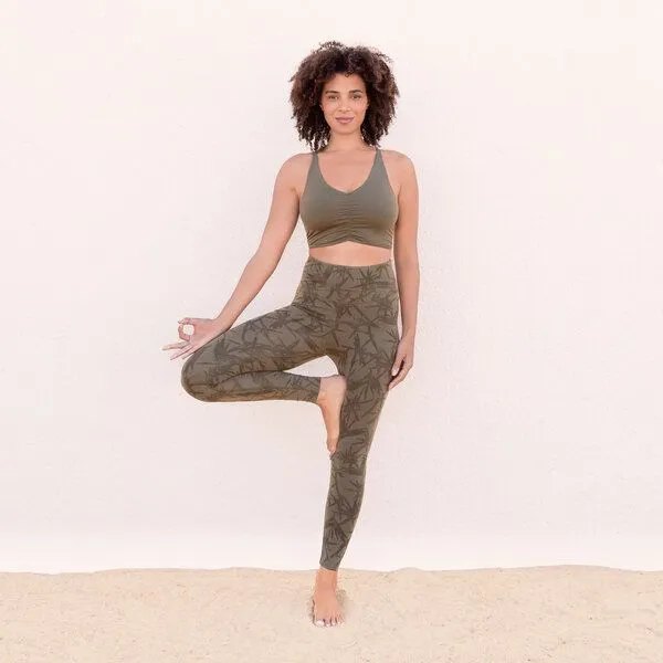 Jaya Jaya TOSCA TENCEL- Damen - High-Rise Leggings mit Allover-Nature-Print aus Tencel/Biobaumwoll-Mix mit dop-pelter Taillenpartie, Olive/grün, – Produktbild 1 von 2