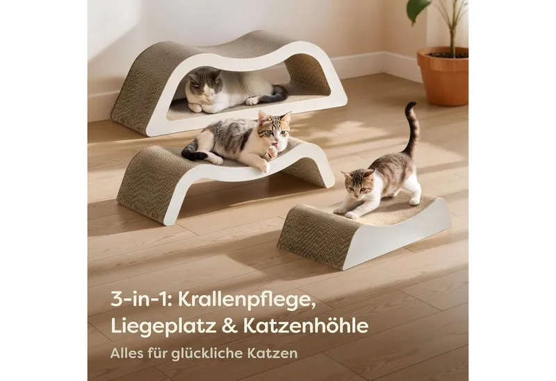 Knupis Kratzbrett Kratzpappe Katze XXL 75cm 3 - teilig – Kratzmöbel aus kratzfester, (Set, 3-teiliges Kratzbrett-Set), Langlebig bis 2 Jahre – Krallenpflege – Platzsparend – Möbel schutz, Weiß, – Produktbild 2 von 5