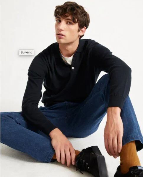 thinking mu thinking mu Vincent Knitted Polo, Schwarz, – Produktbild 3 von 4