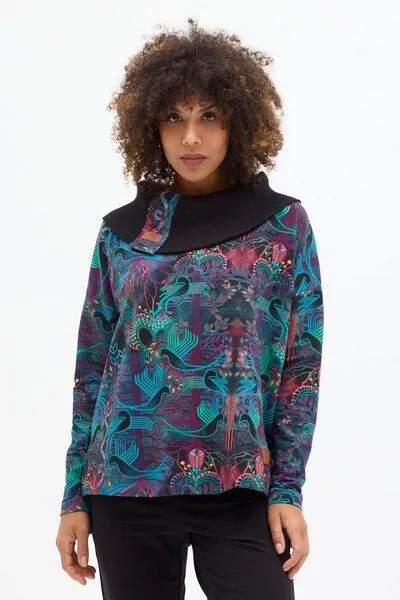 KOKOworld KOKOworld Sweatshirt Cinta – Oversize-Schnitt – Boot-Ausschnitt mit breitem Rippkragen – farbenfroher Print – fair produziert in der EU, Amanay (mehrfarbig), – Produktbild 4 von 4