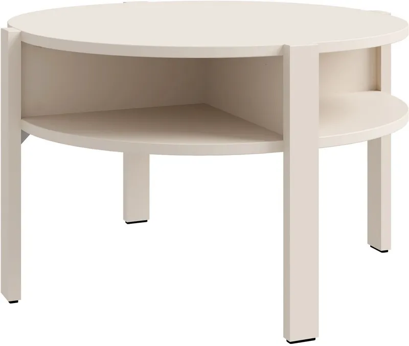 FORTE Beistelltisch Tobago, runder Couchtisch mit 4 Ablagefächern, B/H/T 74,4/45,5/74,4 cm, Durchmesser ca. 74,5 cm, Beige, – Produktbild 1 von 4
