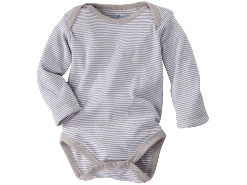 HANS NATUR Baby Langarmbody Bio-Baumwolle grau-weiß gestreift Gr. 74/80, Weiß, grau, – Produktbild 1 von 2