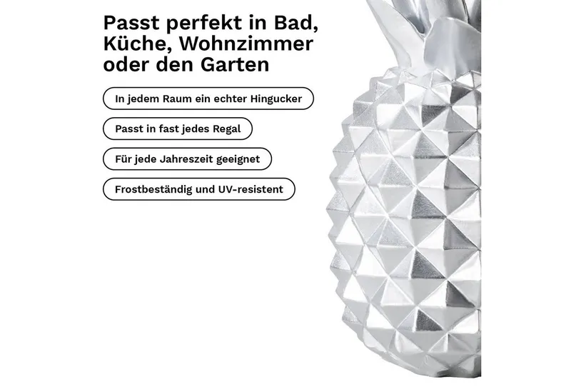 shelfmade Dekofigur Deko Ananas Wohnzimmer Tischdeko aus Kunstharz - Ananas aus Polyresin, Silberfarben, – Produktbild 4 von 4