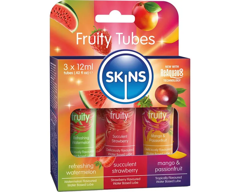 SKINS Condoms Gleitgel Fruity Tubes, 3 Tuben mit je 12ml, 3-tlg., verschiedene Sorten Gleitgel mit Geschmack – Produktbild 1 von 1