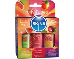 SKINS Condoms Gleitgel Fruity Tubes, 3 Tuben mit je 12ml, 3-tlg., verschiedene Sorten Gleitgel mit Geschmack – Produktbild 1 von 1