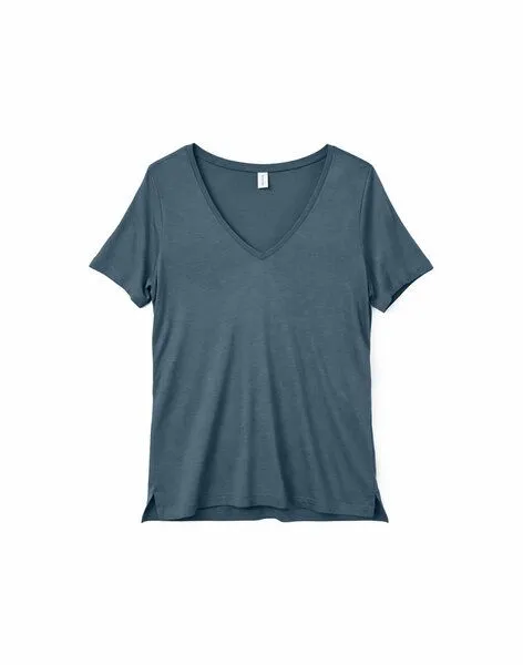 Mazine Mazine V-Ausschnitt T-Shirt aus Ecovero, Blau (steel blue), – Produktbild 1 von 3