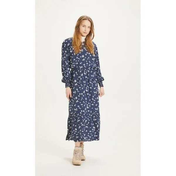 KnowledgeCotton Apparel KnowledgeCotton Apparel Maxikleid Fleur mit Blumenmuster aus Lenzing EcoVero, Blau (total eclipse), – Produktbild 1 von 2
