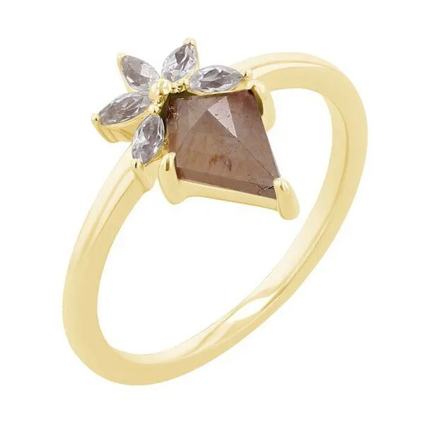 Eppi Eppi Ring mit einem Salt and Pepper Diamanten und weißen Moissaniten Leony, Gelb, – Produktbild 1 von 4