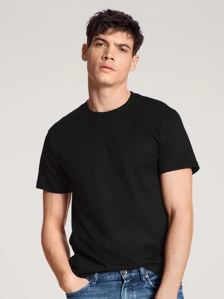 CALIDA CALIDA T-Shirt Natural Benefit (2er Pack) Modern Fit, Single Jersey, Kurzarm, Rundhals-Ausschnitt, Schwarz, – Produktbild 4 von 5