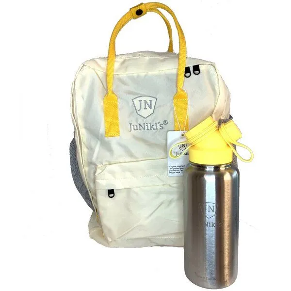 JN JuNiki's JN JuNiki's Ultraleichter JuNiki's Rucksack + isolierte Premium-Trinkflasche recyceltes PET, Gelb, – Produktbild 3 von 3