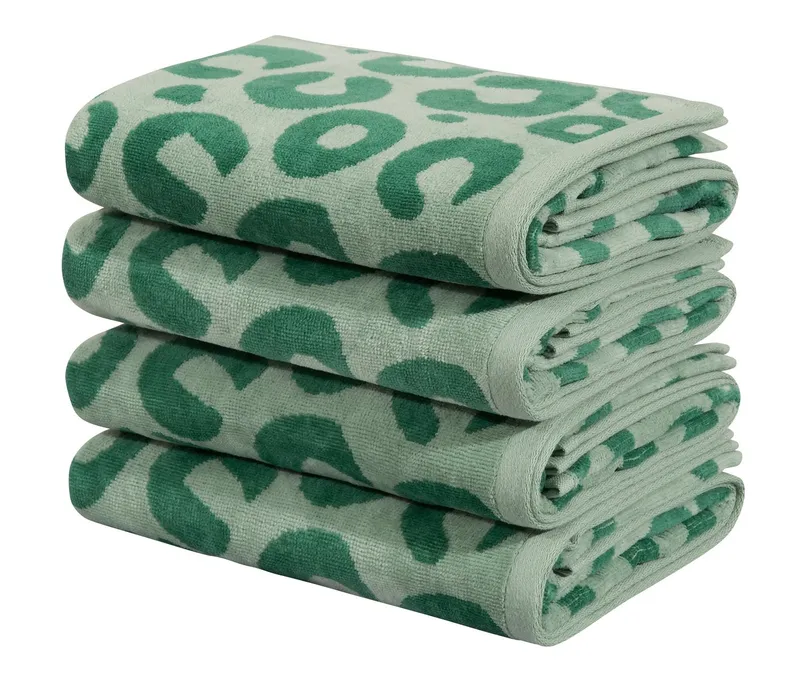OTTO home Handtuch Set Anna Leopardenmuster, 4-tlg Handtuch-Set, 50x100cm, 100% Baumwolle, Frottiervelours (Set, 4-St), Handtücher, weich, saugstark, Grün, – Produktbild 1 von 5