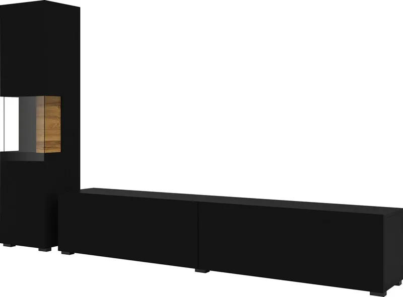 Home affaire Wohnwand Ava, Wohnzimmer-Set hängend/stehend montierbar, Vitrine, Lowboard, 2-tlg., Schwarz, – Produktbild 3 von 3