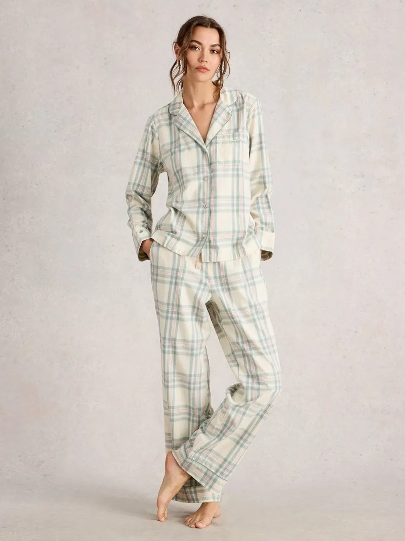 White Stuff Kariertes Pyjamaoberteil Nina - XL, Elfenbein multi, – Produktbild 2 von 4