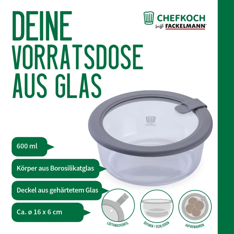 Chefkoch trifft Fackelmann Chefkoch trifft Fackelmann Vorratsdose Glas, rund, 600ml – Produktbild 3 von 3