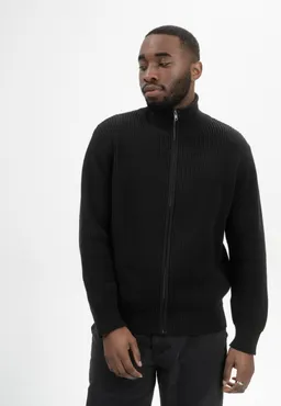 MELA MELA Herren vegan Strickjacke Rippe Taksh Schwarz – Produktbild 1 von 1