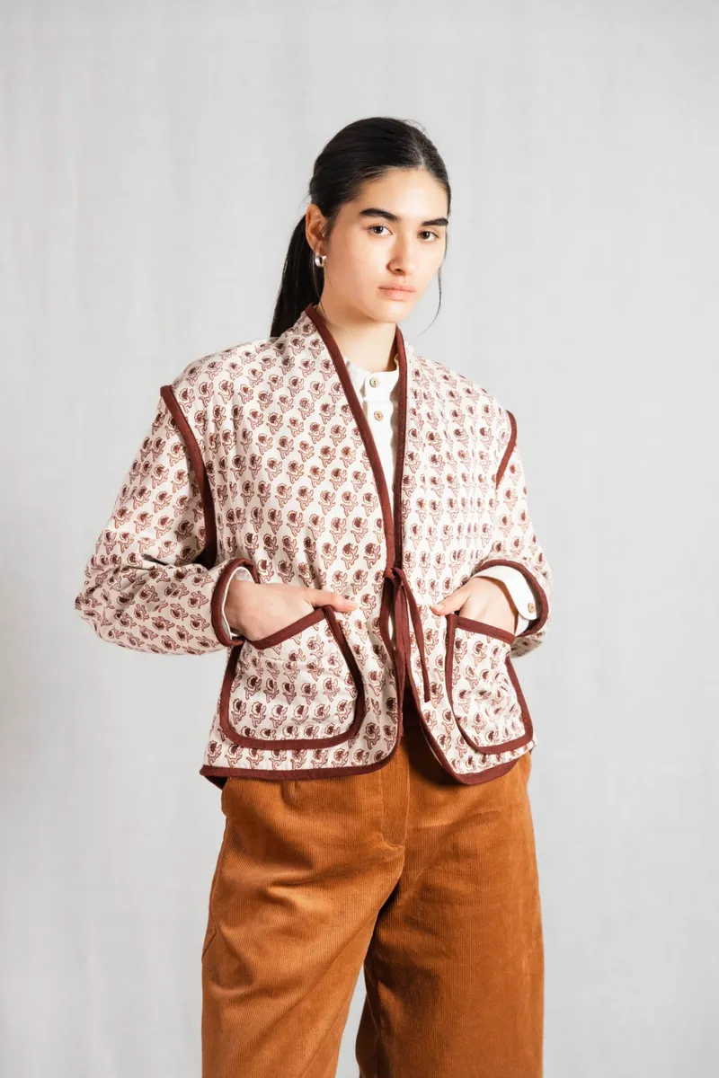 Jyoti - Fair Works Jyoti - Fair Works Damen vegan Jacke Reversible Dhaarti Blockprint Beige, Beige, – Produktbild 2 von 2
