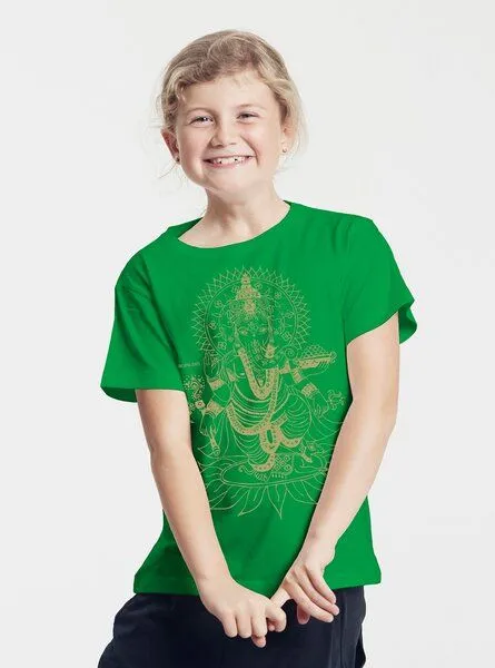 Peaces.bio - handbedruckte Biomode Peaces.bio - handbedruckte Biomode Bio-Kinder T-Shirt Ganesha, Grün, – Produktbild 2 von 2