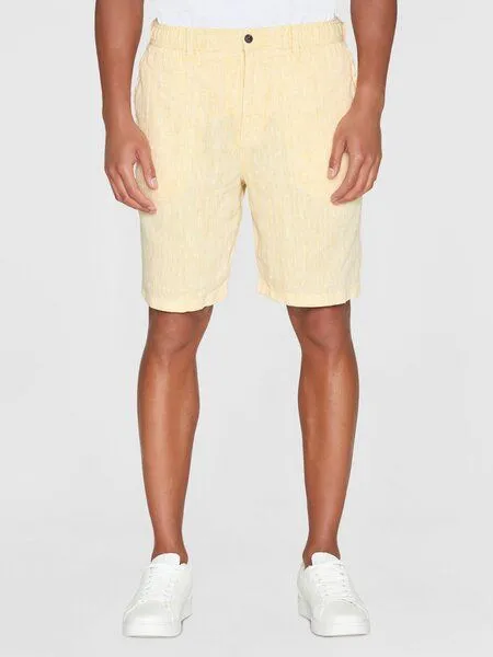KnowledgeCotton Apparel KnowledgeCotton Apparel Herren Shorts "FIG loose linen shorts" Fischgrät - VEGAN, Misted yellow (gelb), – Produktbild 1 von 4