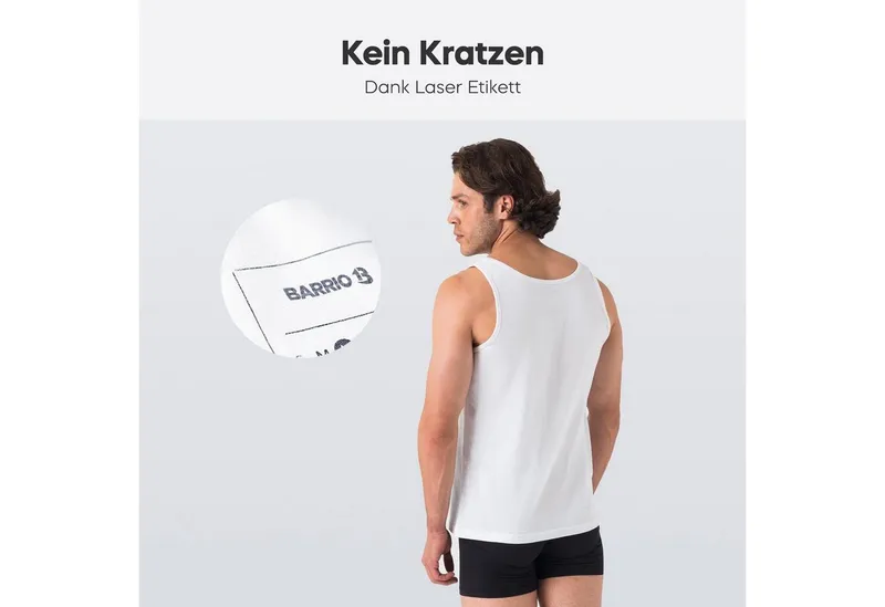 Barrio 13 Barrio 13 Tanktop Unterhemd Achselshirt für Herren (Packung, 3-tlg., 3er-Pack) Feinripp aus Baumwolle, Weiß, – Produktbild 4 von 5