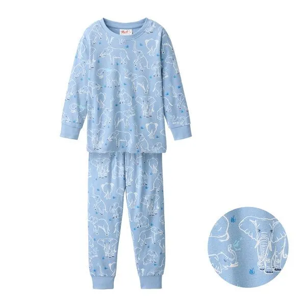 People Wear Organic People Wear Organic Pyjama, blau bedruckt, "Elefant", Bio-Baumwolle – Produktbild 1 von 4