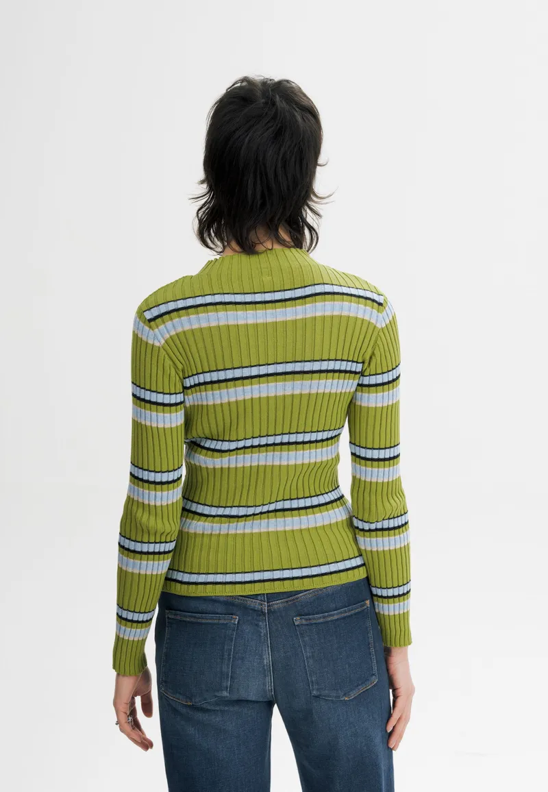 MELA MELA Damen vegan Strickpullover Namari Gestreift, Grün, – Produktbild 1 von 2