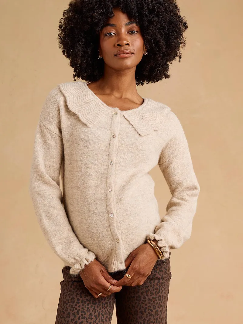 Envie De Fraise Pullover mit Zierkragen für Schwangerschaft & Stillzeit ENVIE DE FRAISE, Beige meliert, – Produktbild 1 von 4