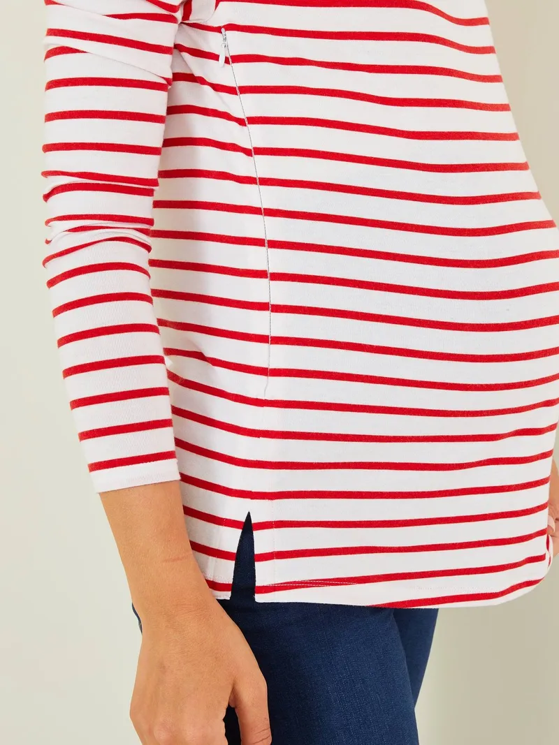 Vertbaudet Umstandsshirt mit verdeckten Stillöffnungen, Weiß/rot gestreift, – Produktbild 4 von 4