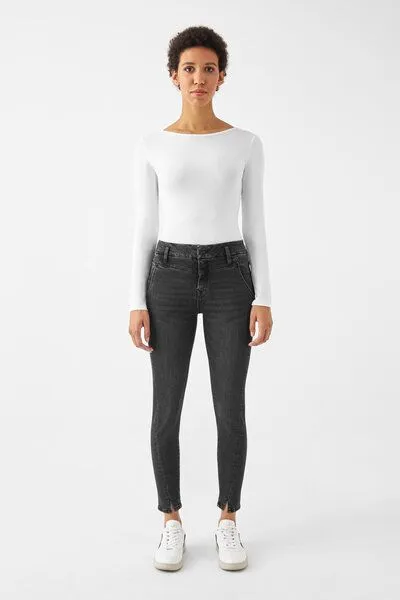 DAWN Damen Jeans SUN UP Powerstretch Design Details DAWN Bio-Baumwolle, Black denim, – Produktbild 2 von 5
