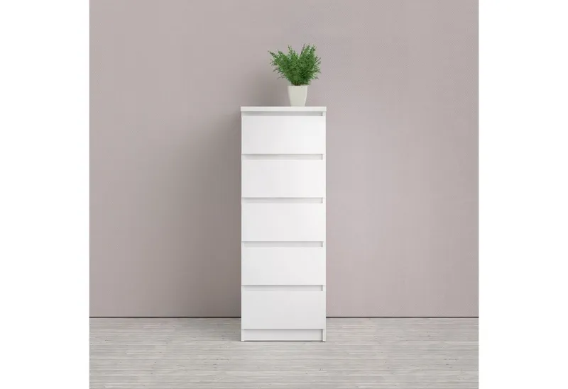 Home affaire Highboard Naia, Hochkommode, 5 Schubladen, Aufbewahrung, grifflose Front, Modern, skandinavisches Design, Schmal, in mehrere Farben, Weiß, – Produktbild 5 von 8