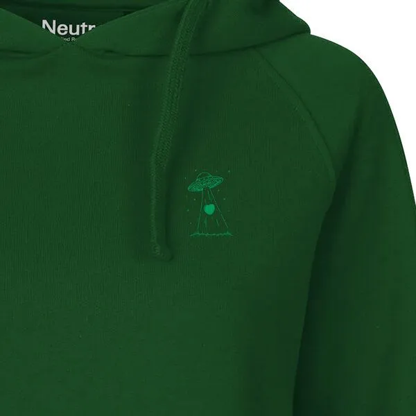 HANDGEDRUCKT HANDGEDRUCKT "Beam it up" Frauen Hoody aus reiner Biobaumwolle (kbA), Bottlegreen, – Produktbild 1 von 3