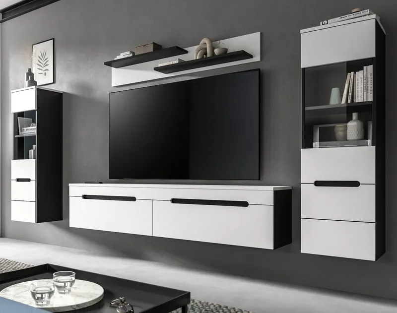 Inn.Furn Wohnwand Cooper, (Wohnkombination in Weiß matt und Basalt Grau, hängend oder stehend, Breite ca. 270 cm), mit Soft-Close, Weiß, – Produktbild 2 von 5
