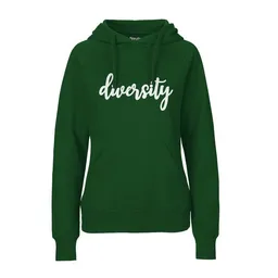 HANDGEDRUCKT HANDGEDRUCKT "diversity" Frauen Hoody aus reiner Biobaumwolle (kbA) – Produktbild 1 von 1