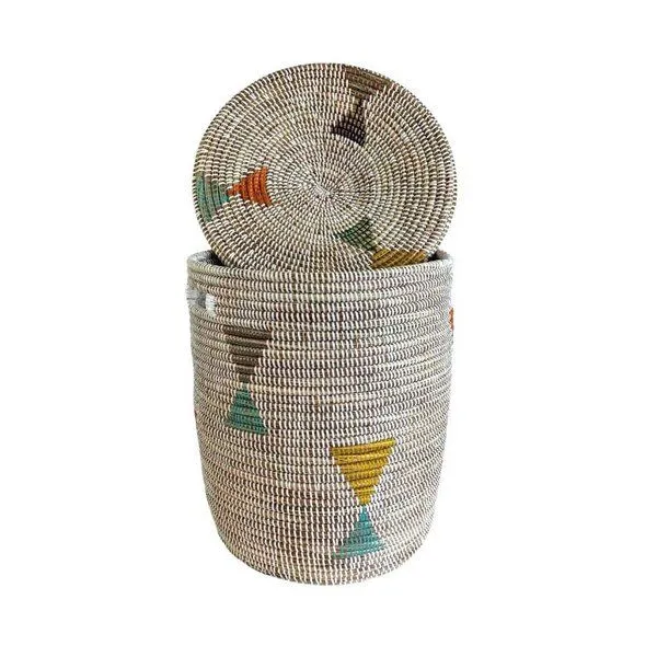 SWANE-Design SWANE-Design Afrikanischer Wäschekorb - Flachdeckel, Diamond stripes weiß (weiß), – Produktbild 1 von 3