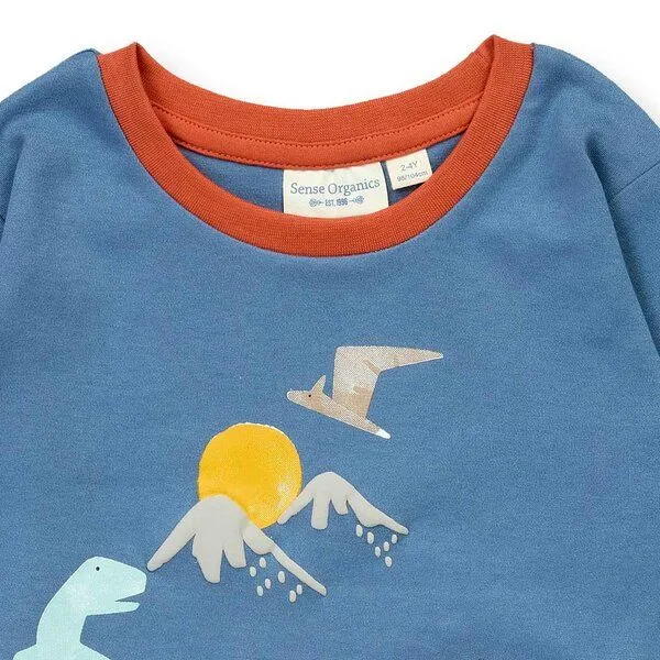 Sense Organics Sense Organics Kinder Schlafanzug, Modell LONG JOHN, Dino-druck auf blauem hintergrund, – Produktbild 3 von 4