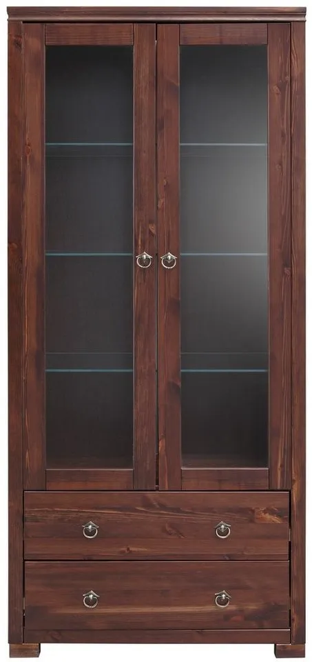 OTTO home Vitrine Gotland Breite 80 cm, Höhe 178 cm, mit Glastüren, aus massiver Kiefer, FSC®, Braun, – Produktbild 3 von 5