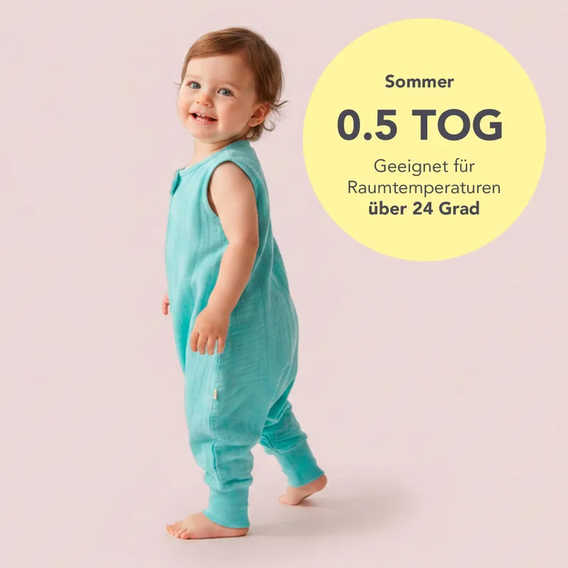 schlummersack schlummersack Schlafsack mit Füßen 0.5 Tog, Blau, – Produktbild 2 von 8