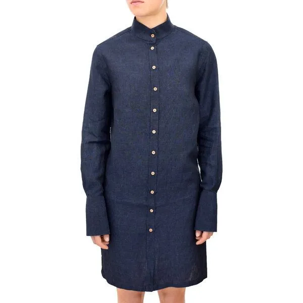 Lou-i Lou-i Leinenkleid mit edlen Olivenholzknöpfen - Sommerkleid versch. Farben, Blau, – Produktbild 1 von 1