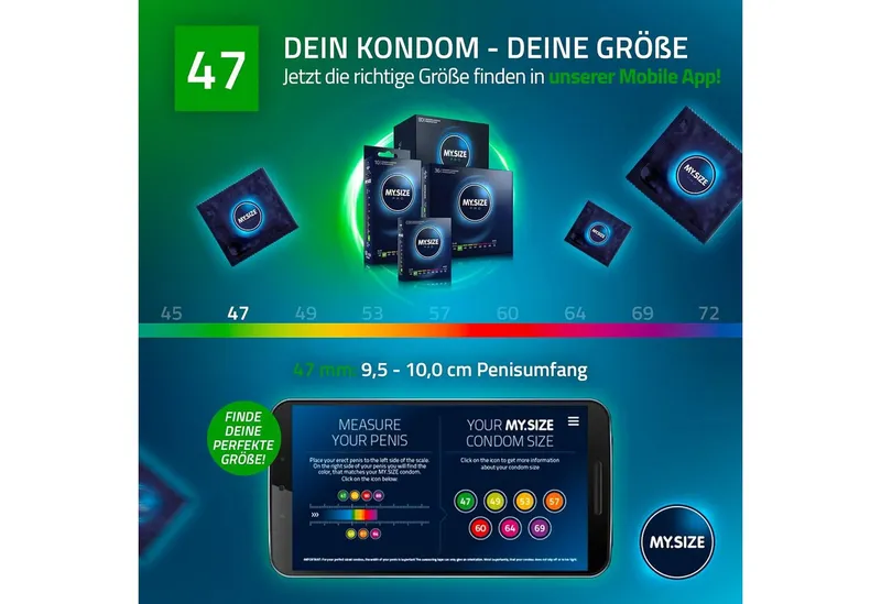 MY.SIZE Kondome PRO ELITE Kondome, 9 Größen, 45-72 mm, Schlank-XXXXL, Extra reines Vytex-Latex, leicht zu öffnen, hauchdünn 0,05mm – Produktbild 5 von 7
