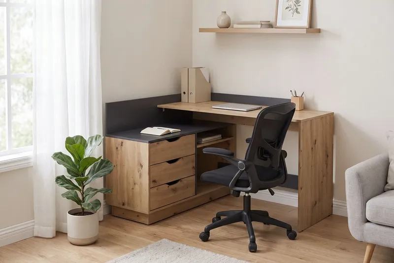 OTTO home Eckschreibtisch Bexley, mit viel Stauraum, Breite 129 cm, rechts oder links montierbar, Beige, – Produktbild 7 von 8