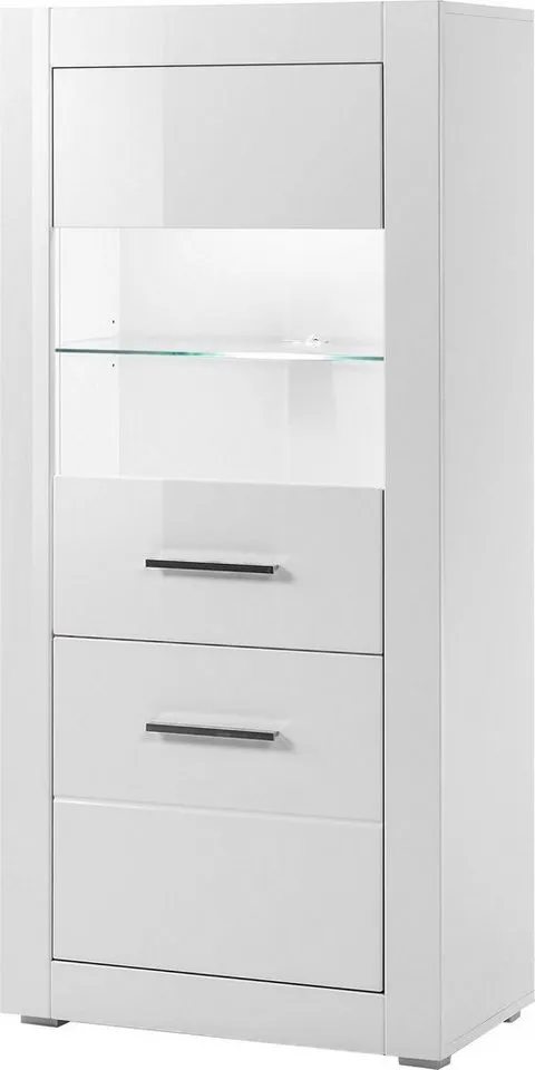 Home affaire Vitrine Bianco, moderne Standvitrine, Vitrinenschrank, Glasvitrine silberne Metallgriffe, ausreichend Stauraum, zeitlos, 142 cm hoch, Weiß, – Produktbild 3 von 5