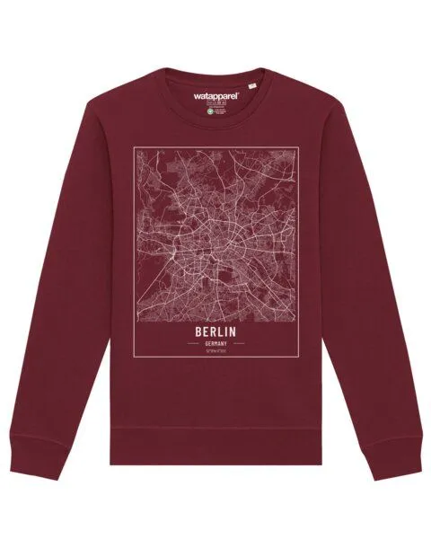 watapparel watapparel Sweatshirt Unisex City maps Berlin Landkarte, Burgundy, – Produktbild 1 von 3