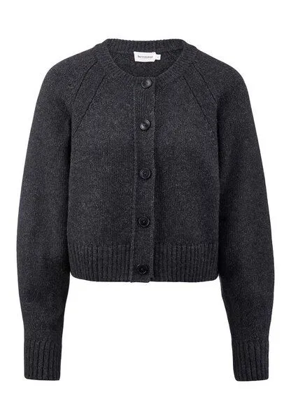 hessnatur hessnatur Strick Jacke Relaxed Cropped aus Bio-Merinowolle mit Bio-Baumwolle, Anthrazit, – Produktbild 3 von 4