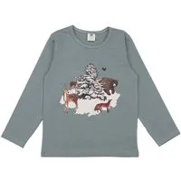 Walkiddy Kinder Langarmshirt GOTS zertifiziert Bio-Baumwolle, Graugrün, Waldmotiv, Walkiddy – Produktbild 1 von 1