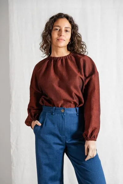 Jyoti - Fair Works Jyoti - Fair Works Bio-Baumwoll Bluse Chaand, Rum-rosine, – Produktbild 2 von 4