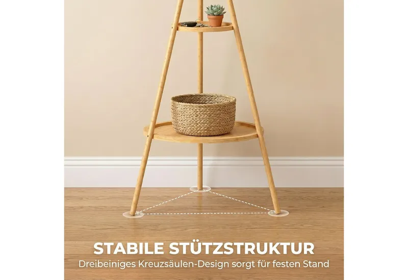 HOMCOM HOMCOM Garderobenständer Jackerständer Garderobe mit 9 Haken, für Flur, Eingangsbereich, (Set, 1 St., 1), aus Bambus, 2 Ablagefächer, Beige, – Produktbild 5 von 5